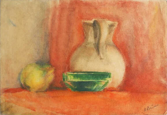 Дейнеко Ольга Константиновна. Натюрморт с кувшином, зеленой чашей и грушей